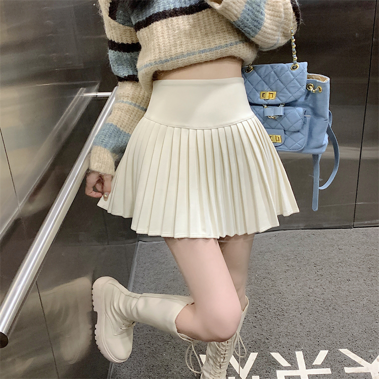 ~秋冬毛呢百褶半身裙女高腰顯瘦辣妹a字防走光短裙