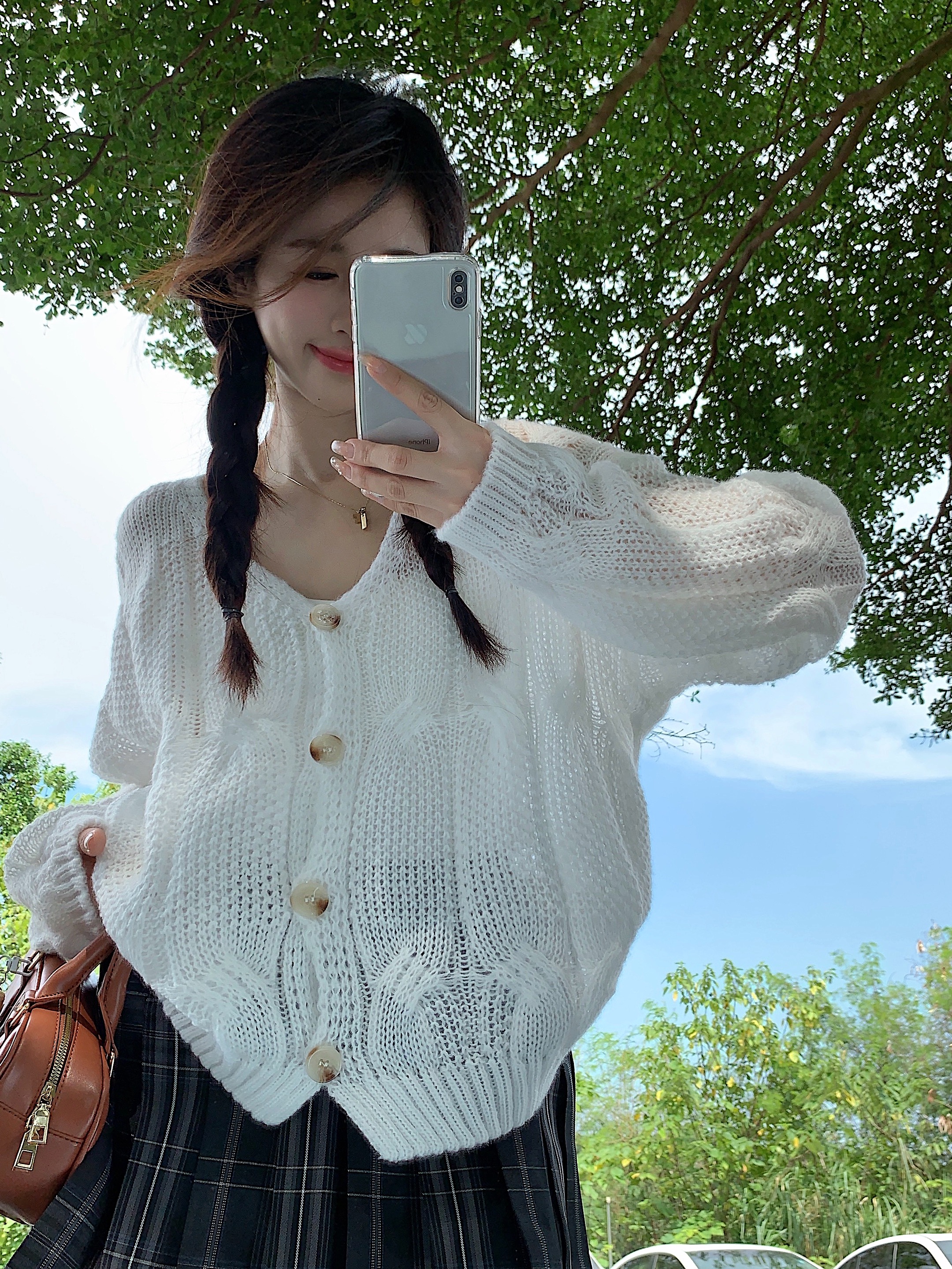 元氣少女韓chic簡約百搭純色單排扣毛衣開衫