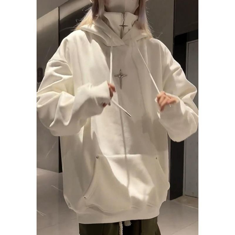 美式設計感慵懶星星金屬連帽衛衣女早秋2023新款薄款寬鬆情侶外套