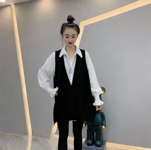 韩版女时尚慵懒风外穿套头条纹毛衣撞色针织背心坎肩宽松无袖马甲