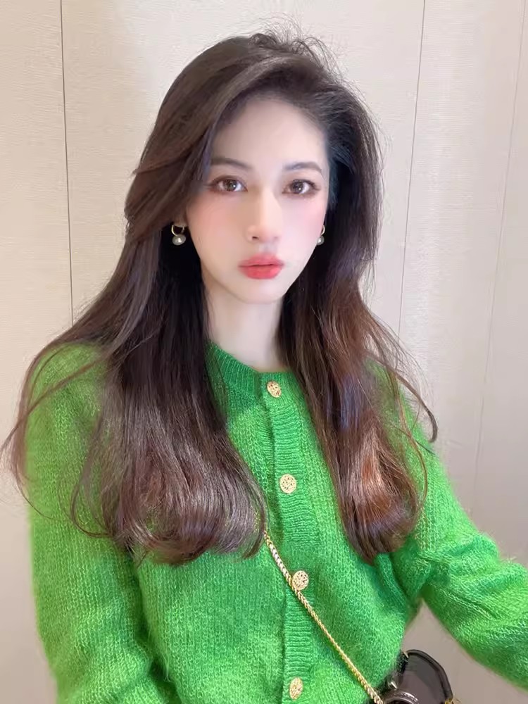 小清新綠色洋氣針織開衫2023秋冬季新款韓系溫柔風小個子毛衣外套
