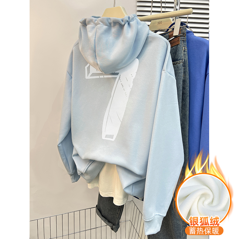 400 grams Chinese cotton composite silver fox velvet new autumn and winter loose hooded sweatshirt for women