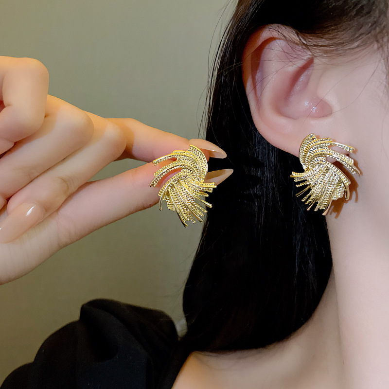 S925 Silver Needle Advanced Design Braided Surround Geometric Earrings Women's European and American Exaggerated Retro Earrings Stud Earrings