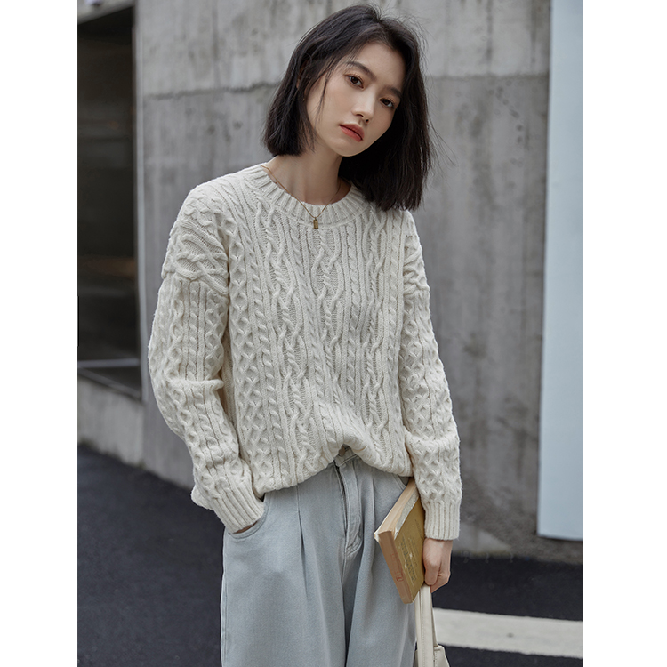 23秋冬復古麻花打底毛衣女顯瘦外穿韓版時尚毛衣