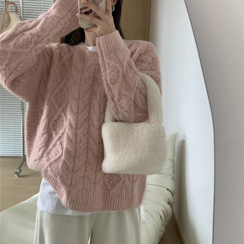 MISS STUDIO 溫柔風麻花毛衣秋冬2023新款韓版寬鬆加厚針織衫上衣