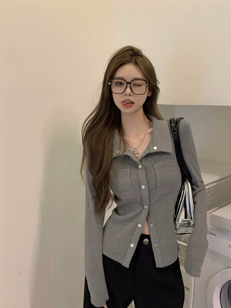 灰色內搭打底衫女秋季小眾設計感新款韓版襯衫氣質別致長袖上衣潮