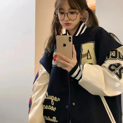 American trendy brand baseball uniform for women spring and autumn 2023 new Korean style hip-hop loose pu leather sleeve student bf jacket jacket
