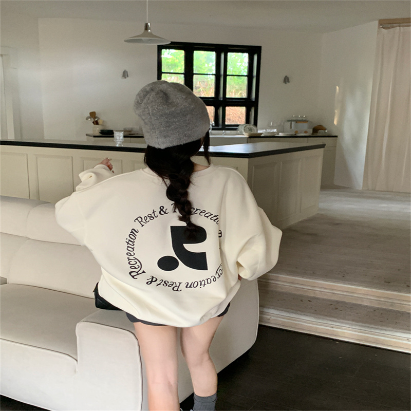 加絨加厚 印花顯瘦女小眾長袖套頭上衣韓版衛衣寬鬆慵懶風新款