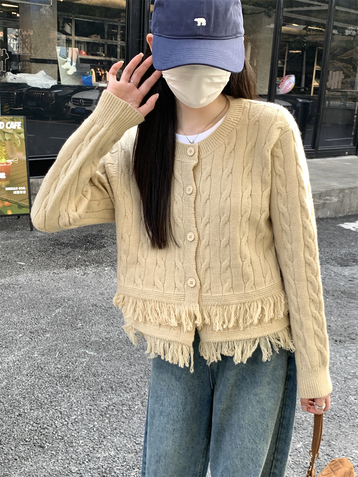 實拍 秋冬韓版寬鬆流蘇麻花設計感北極絨針織開衫毛衣女外套