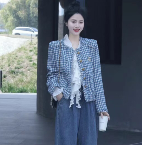 Hongshu plus size women's small fragrant style jacket short top high-end Korean style niche M-4XL 200 pounds
