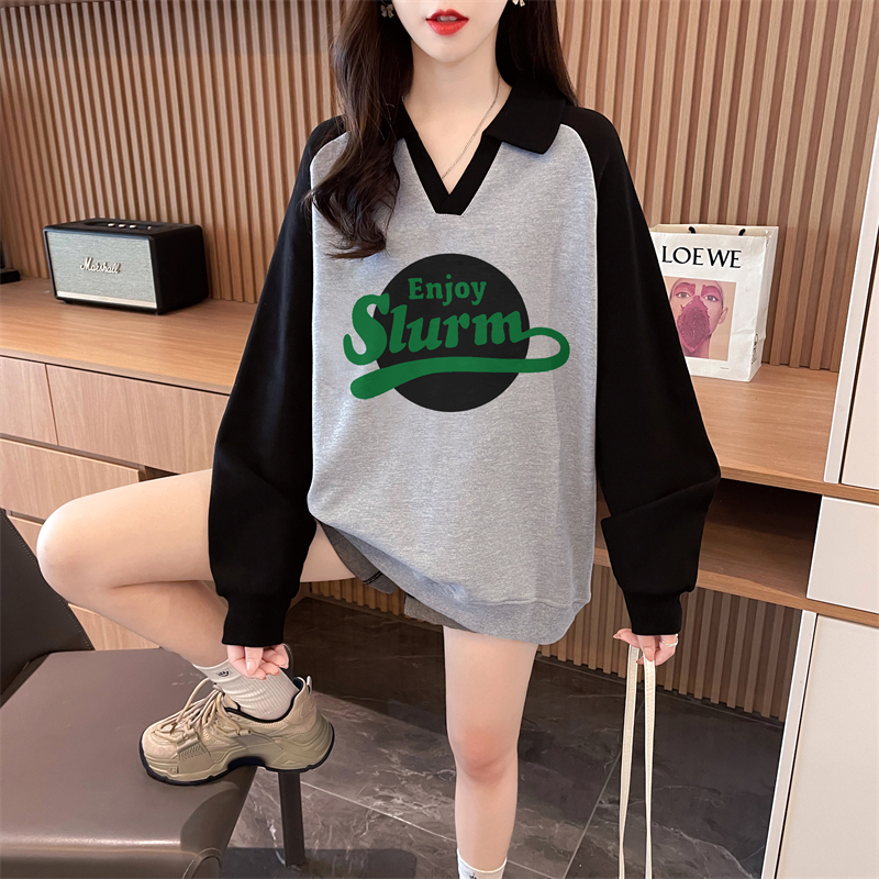 實拍 秋裝韓版後包領華棉M-3XL200斤印花寬鬆插肩袖大碼衛衣女