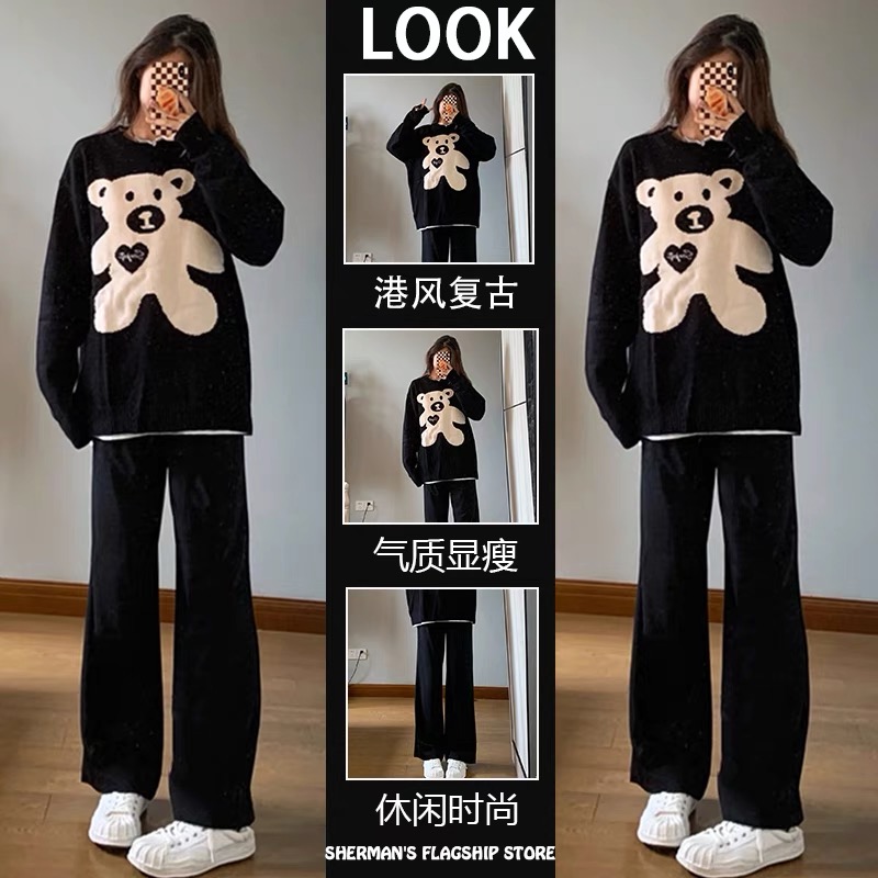 秋冬季女裝新款微胖減齡茶系穿搭梨形身材鹽系高級感兩件套裝