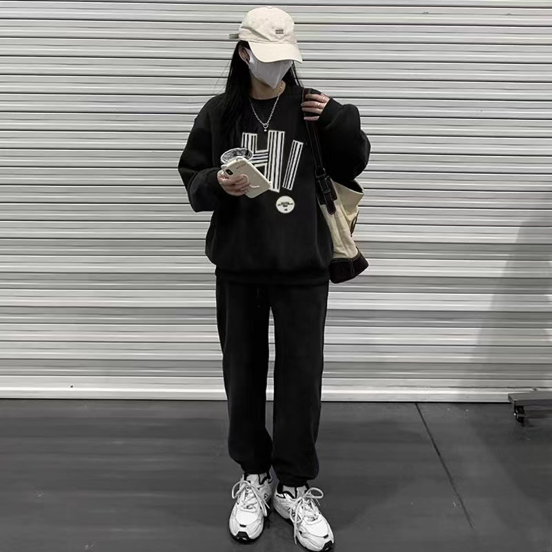 套裝女春秋季新款高檔長袖衛衣休閒束腳褲寬鬆時尚年輕兩件套