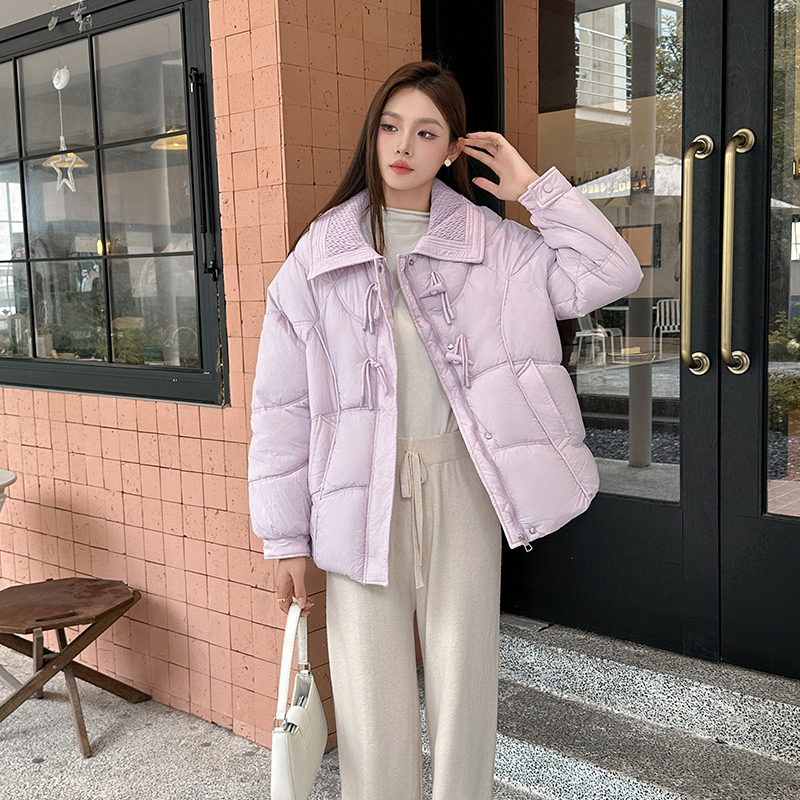 實拍韓系羽絨棉服女短款2023年新款韓版寬鬆牛角扣棉衣麵包服外套
