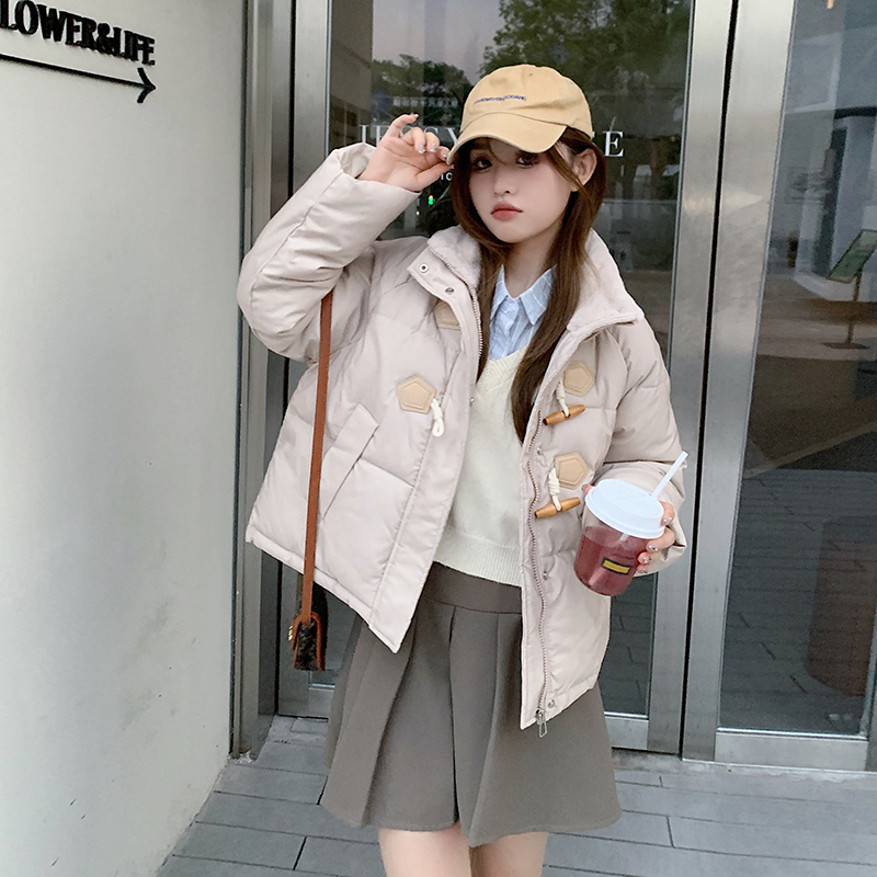 實拍瞌睡兔牛角扣麵包女服冬季加厚羽絨棉服寬鬆小個子棉衣外套