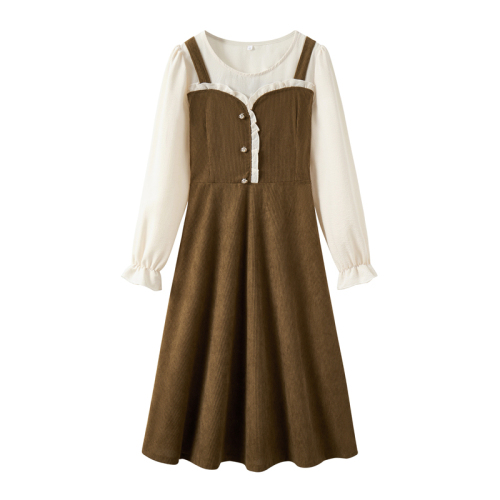 赫本风假两件拼接连衣裙女秋冬季新款高级气质修身显瘦裙子