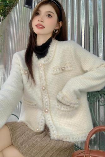 Autumn New French White Small Fragrance Cardigan Jacket Women's Short Top