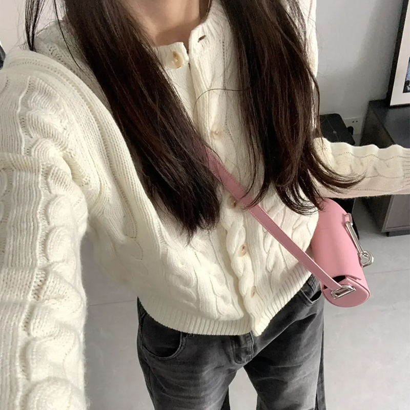 白色溫柔毛衣針織外套女早秋季2023新款高級感春秋薄款開衫短上衣