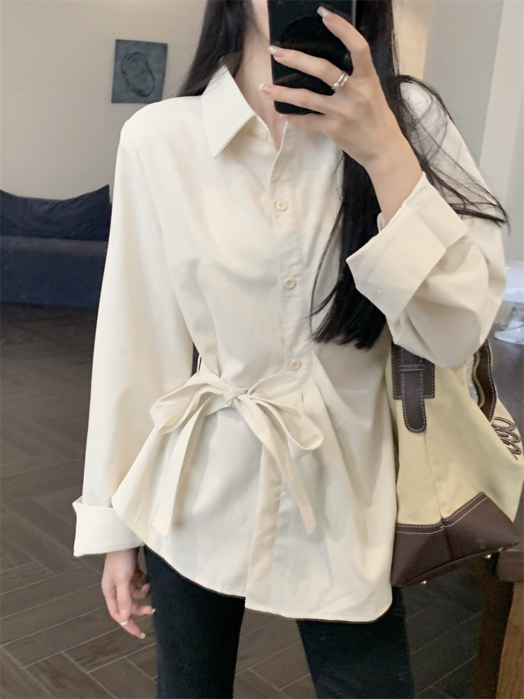 7520實拍#大碼慵懶風長袖襯衫女秋時尚收腰顯瘦法式上衣潮