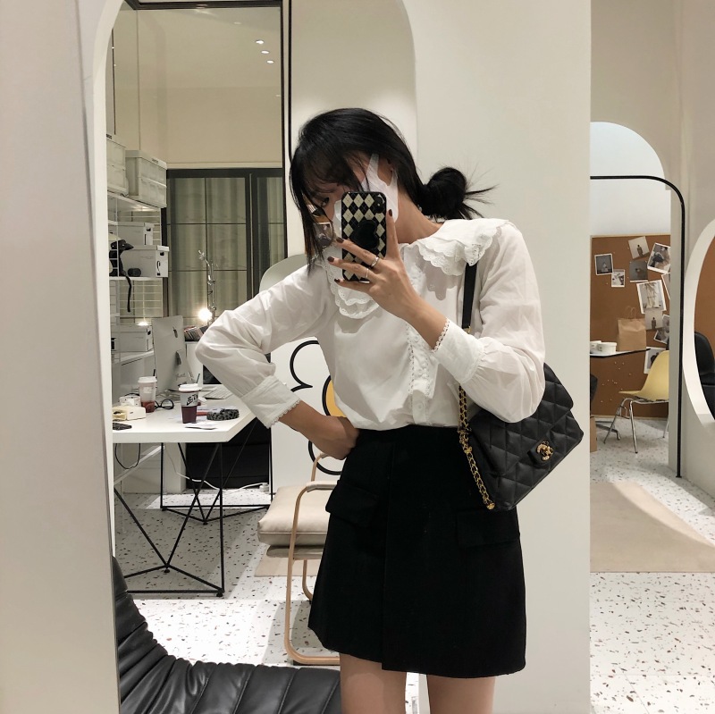 娃娃領蕾絲襯衫女春季2023年新款設計感白色襯衣洋氣小衫法式上衣