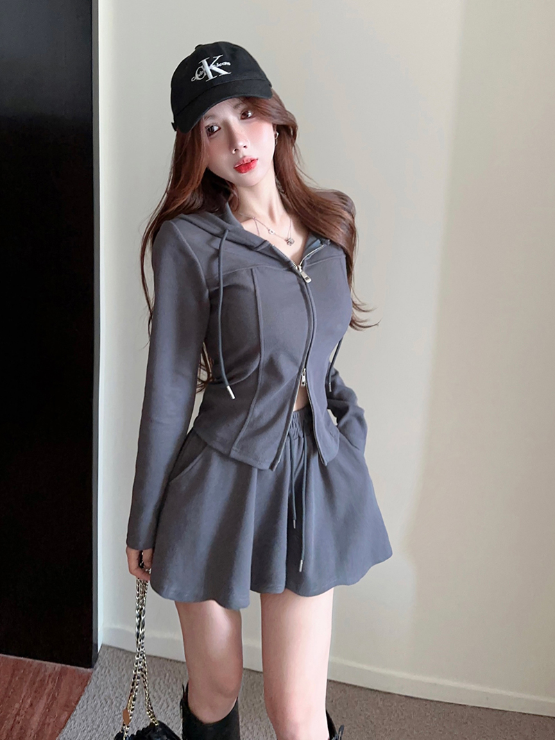 實拍    裙褲套裝女時尚連帽衛衣休閒運動兩件套
