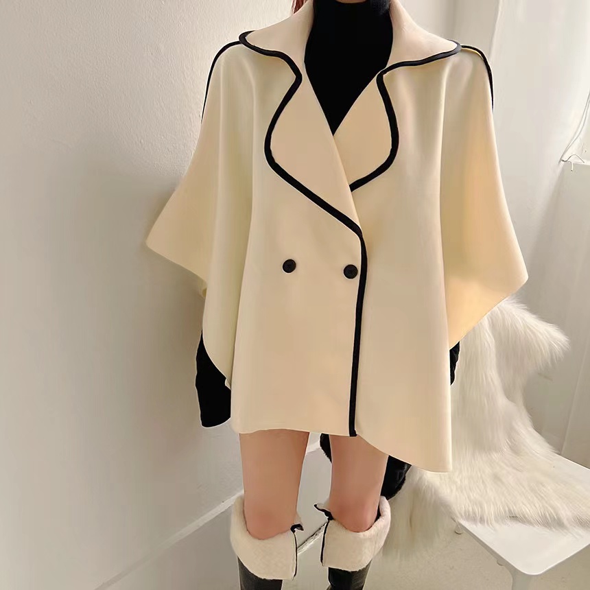 The size has been updated Korean chic French retro palace style patchwork loose woolen cape jacket