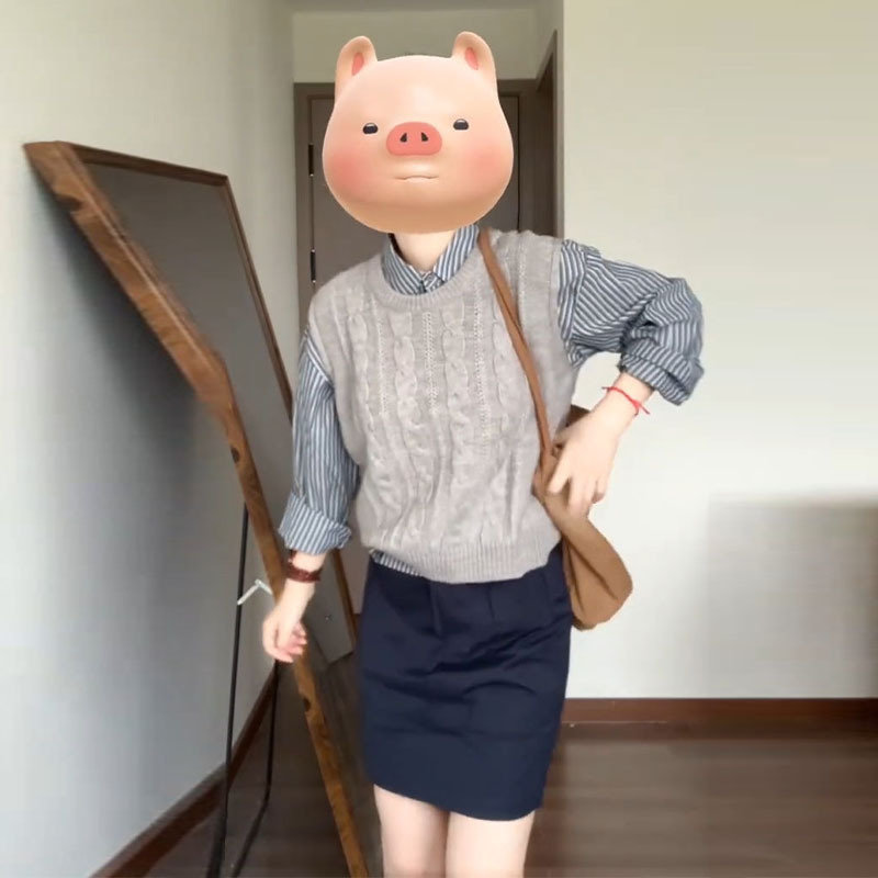灰色襯衫外套疊穿馬甲女秋季穿搭2023新款日系學院風針織毛衣套裝