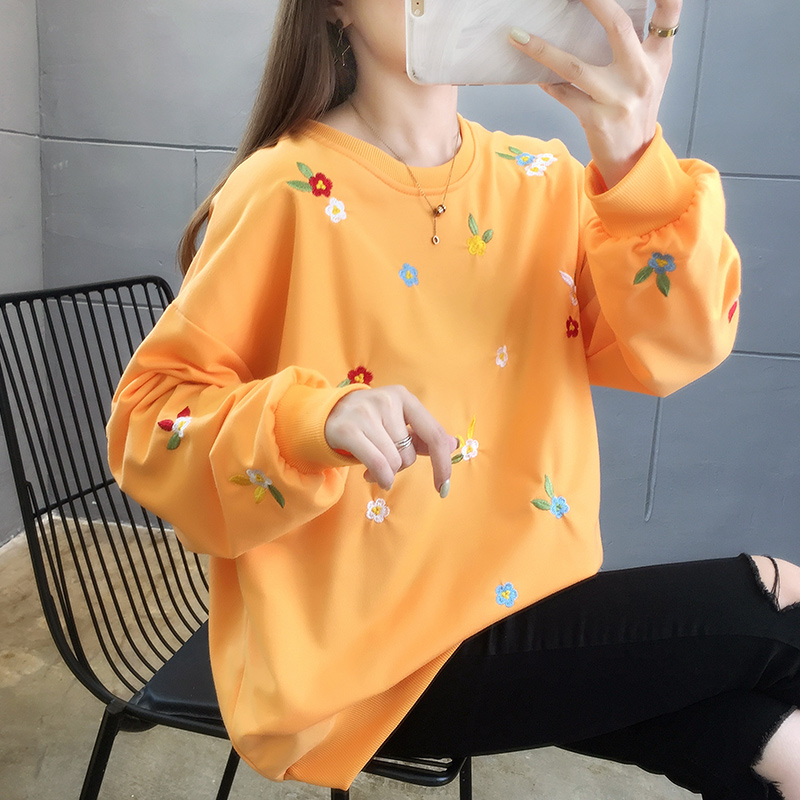 實拍棉大碼衛衣2023秋季新款寬鬆刺繡舒適衛衣女200斤遮肚上衣潮