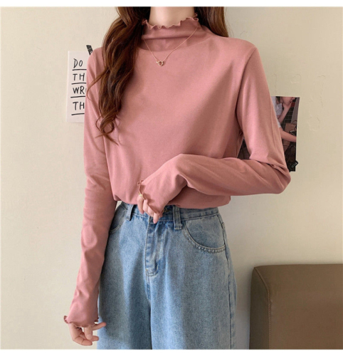 Official photo Double-sided German velvet long-sleeved T-shirt for women in autumn and winter German velvet ear-edged warm inner layering slim-fitting thickened bottoming shirt