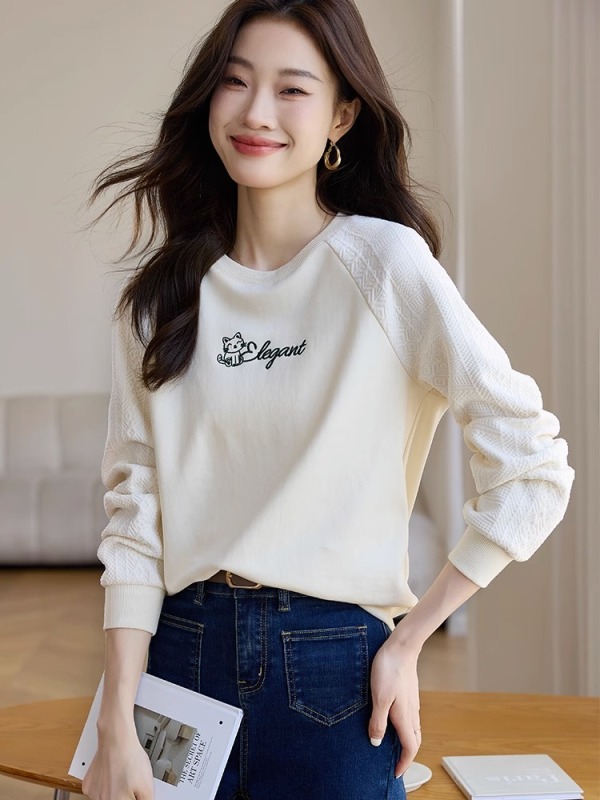 美式慵懶chic衛衣女2023秋季新款寬鬆休閒字母繡花套頭上衣