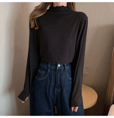 Official photo Double-sided German velvet long-sleeved T-shirt for women in autumn and winter German velvet ear-edged warm inner layering slim-fitting thickened bottoming shirt