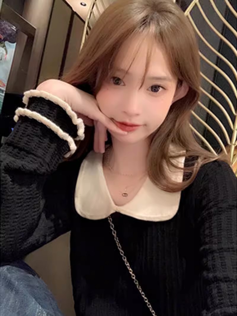 2023年早秋新款女洋氣闊腿褲搭配的上衣法式別致小衫短款絕美漂亮