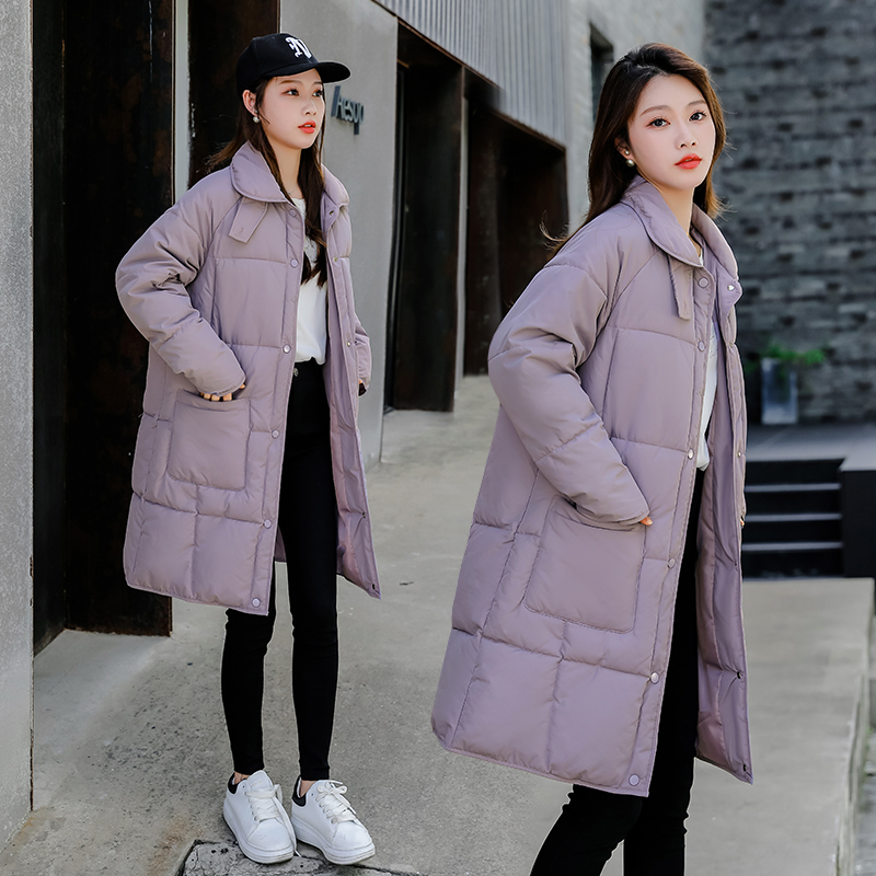 實拍奶兔星球長款羽絨服女大口袋防風扣冬季時尚小個子立領棉外套