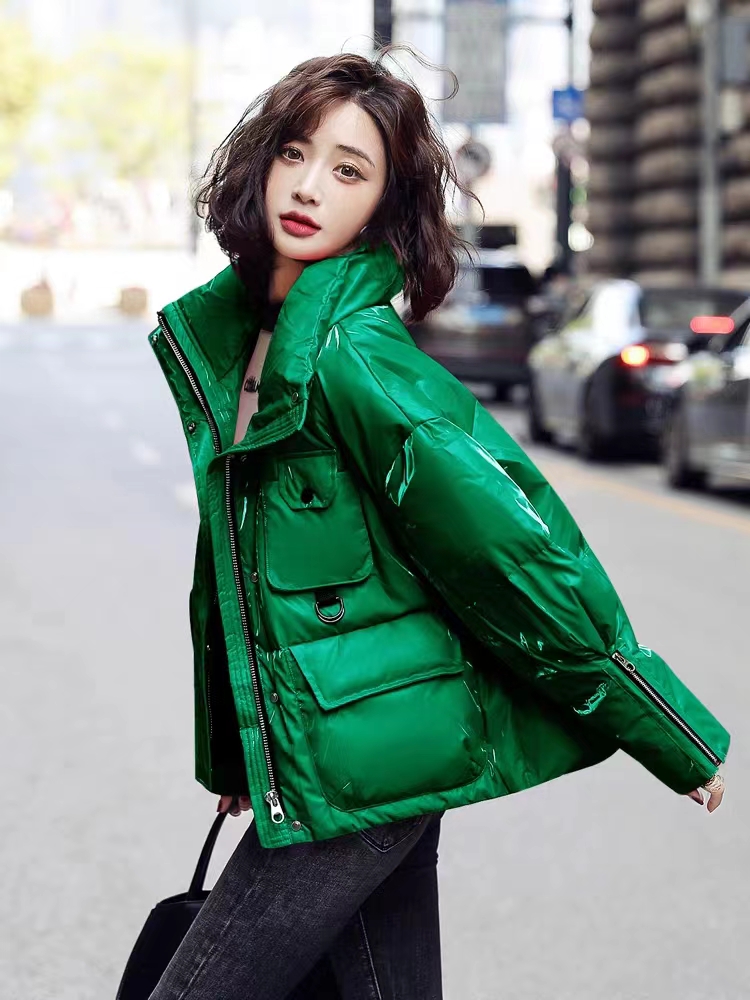 Shiny down cotton coat for women 2023 new winter Korean style internet celebrity loose slimming short bread coat