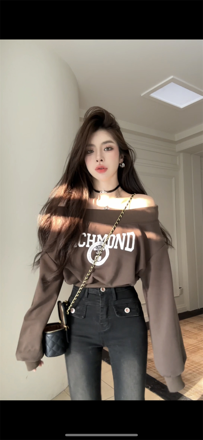 實拍美式復古一字肩衛衣女秋季新款辣妹短款字母印花百搭長袖