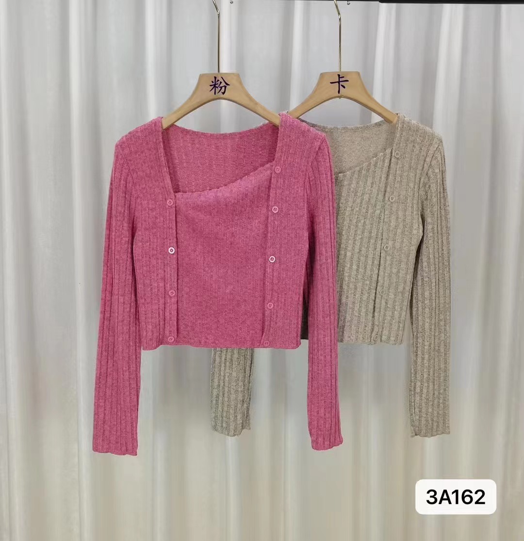 Autumn clothing simple lapel Maillard style bottoming shirt knitted top women's irregular sweet hottie short long-sleeved T-shirt