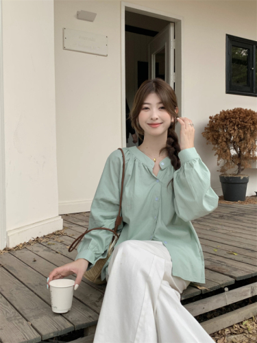 秋季新款韩版设计感小众简约气质百搭宽松长袖衬衣女