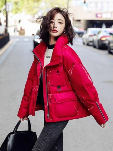 Shiny down cotton coat for women  new winter Korean style internet celebrity loose slimming short bread coat