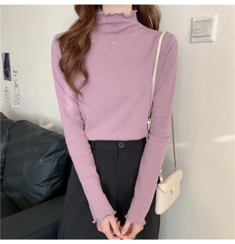 Official photo Double-sided German velvet long-sleeved T-shirt for women in autumn and winter German velvet ear-edged warm inner layering slim-fitting thickened bottoming shirt