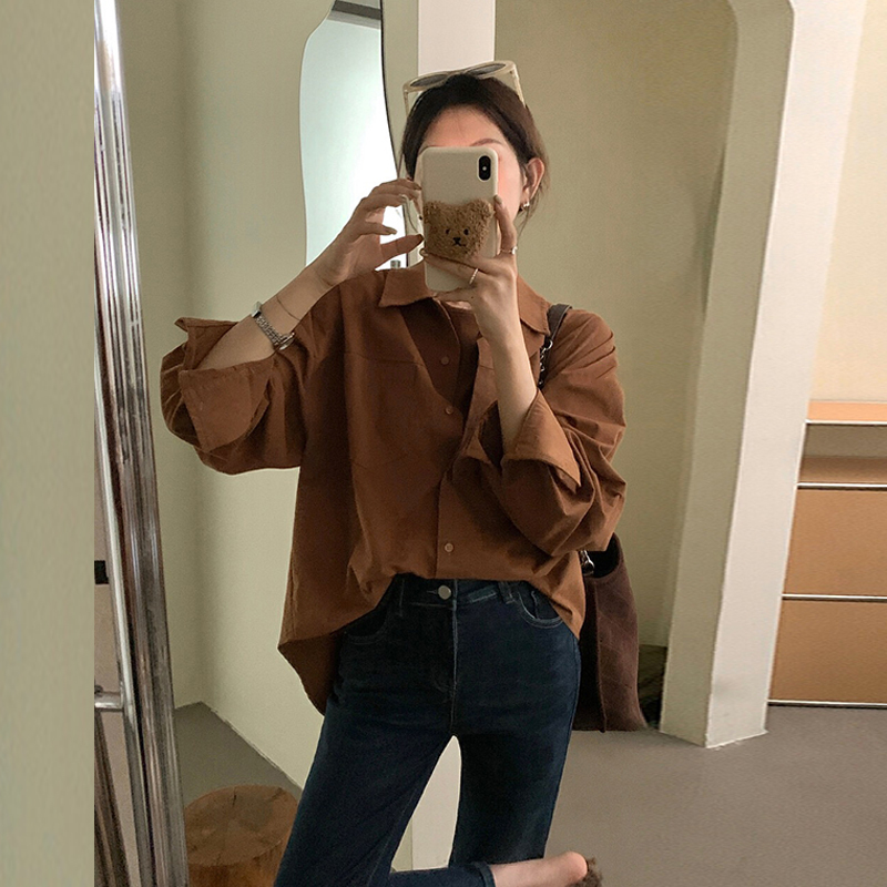 假兩件長袖襯衫女早秋季2023新款氣質設計感小眾寬鬆顯瘦上衣