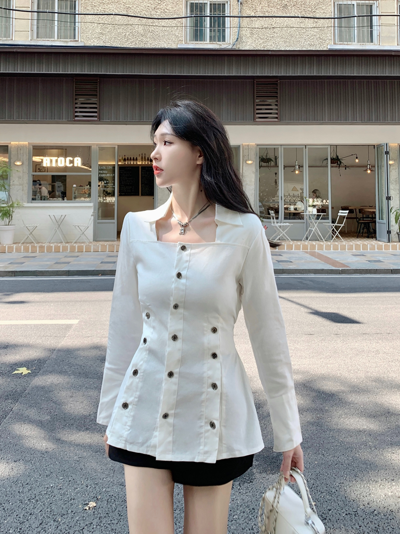 實拍襯衫女設計感法式收腰女士氣質休閒襯衣純棉上衣女秋季