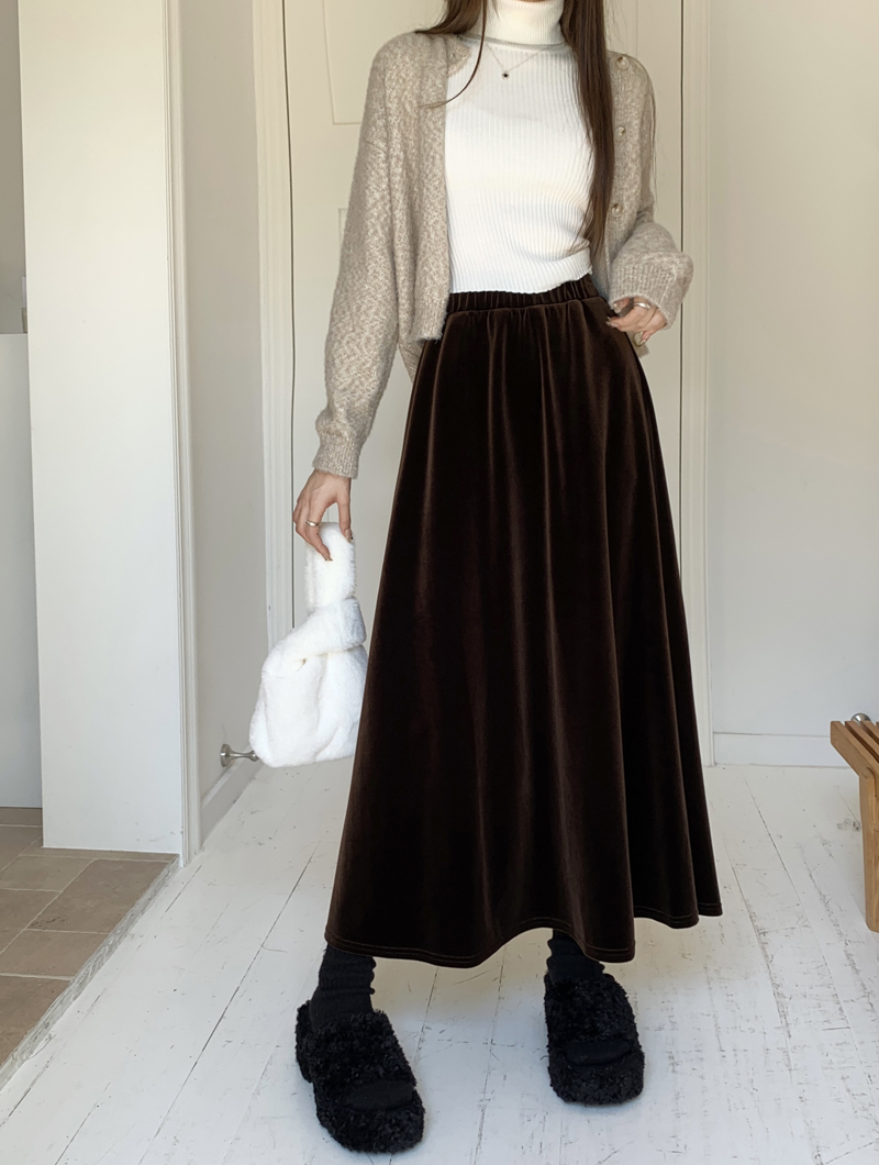 Actual shot ~ 2023 autumn and winter thickened new Korean version long velvet versatile slimming A-line skirt for women