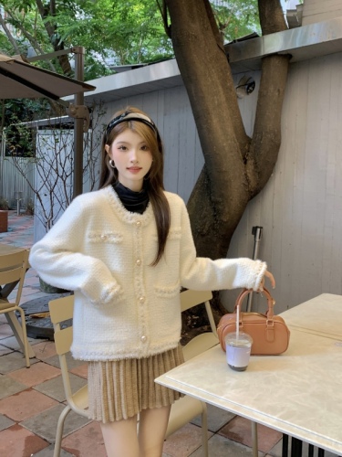 Autumn New French White Small Fragrance Cardigan Jacket Women's Short Top