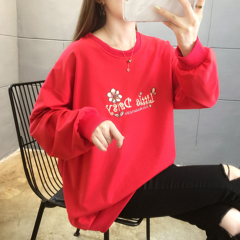 實拍棉衛衣大碼女裝學生款2023秋季新款刺繡衛衣女胖mm200斤上衣