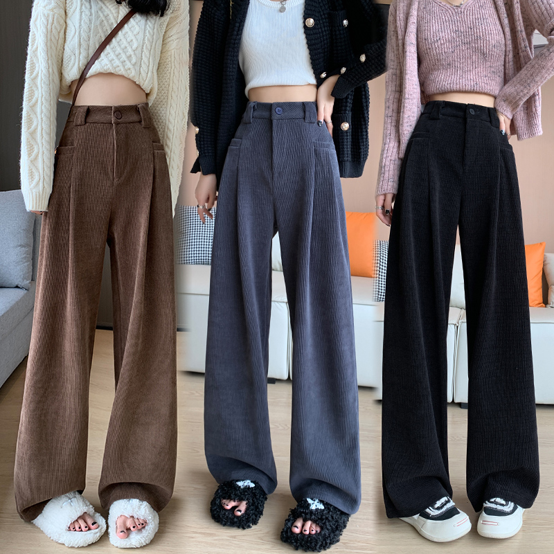韓版新款寬鬆高腰顯瘦闊腿休閒褲女秋季氛圍感直筒百搭拖地長褲潮