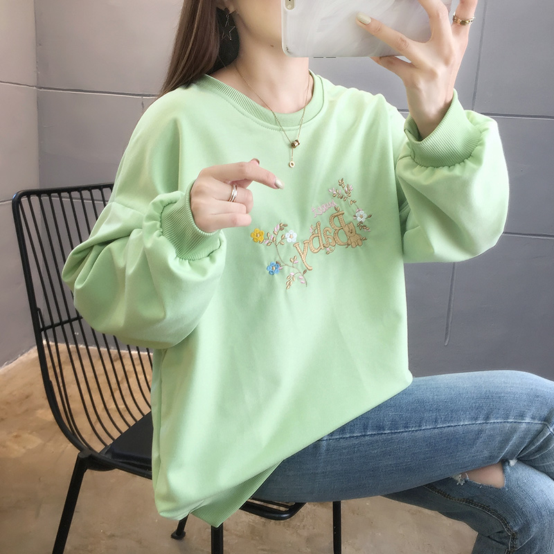 實拍大碼女裝棉衛衣2023秋季新款圓領寬鬆遮肚大衛衣女潮