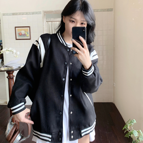 !  Black baseball uniform jacket spring and autumn new early autumn clothing petite fragrant top niche autumn and winter