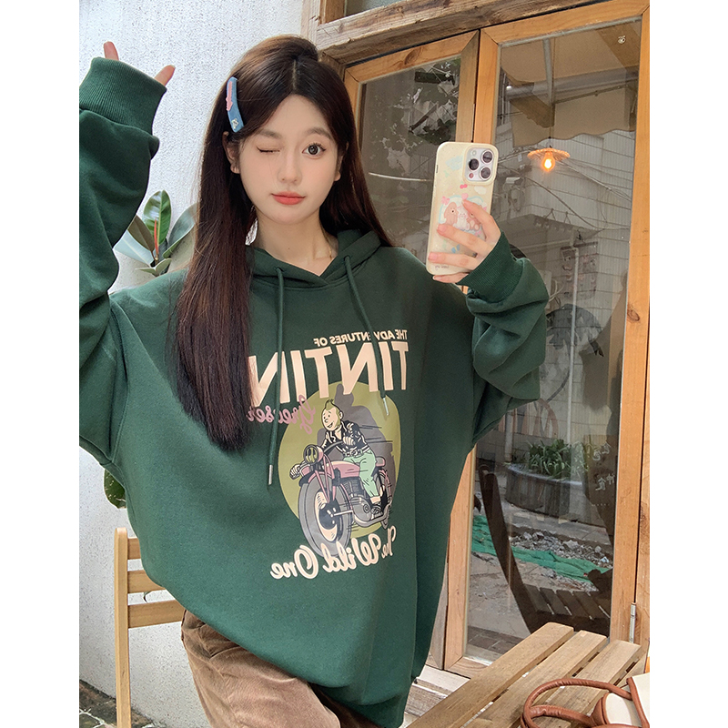 加大加肥大碼女裝印花連帽衛衣