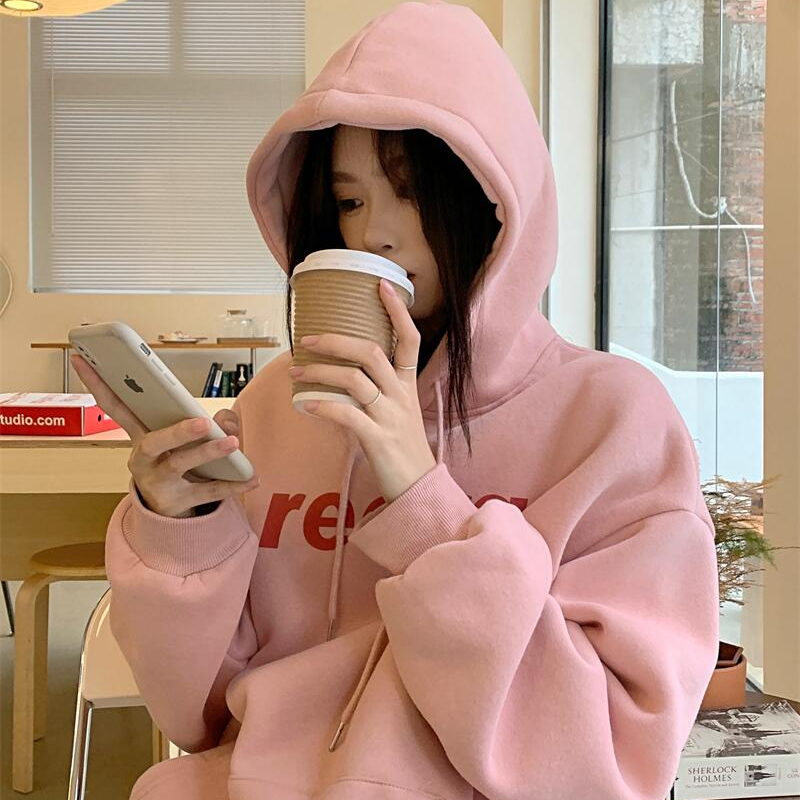 2023年新款時尚寬鬆女裝 加絨250g / 大衛衣連帽秋冬款衛衣女加絨