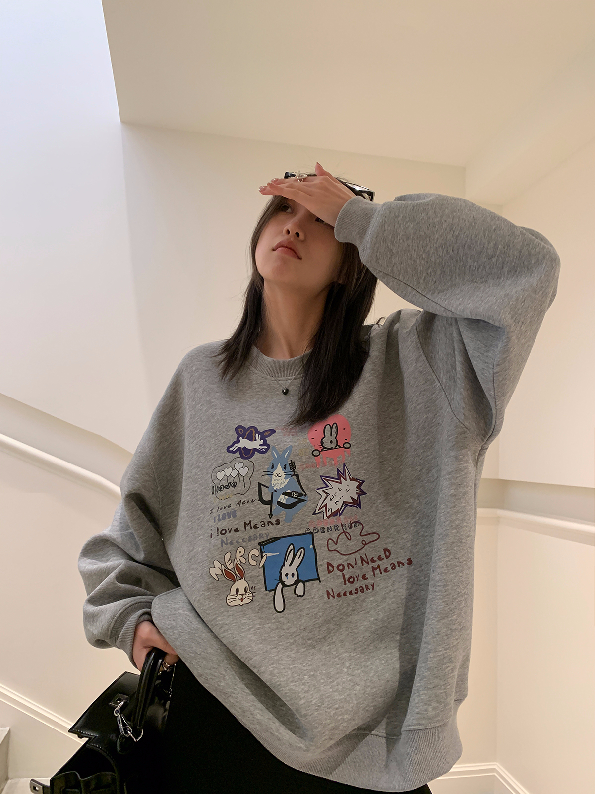 2023年新款寬鬆學生裝 秋裝薄款衛衣女大碼 後包領 拉肩線 M-XXXL